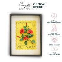 Tranh Hoa Giấy Handmade Trang Trí - Tranh tem hoa dâm bụt MAYPAPERFLOWER Khung Gỗ size 30x40cm