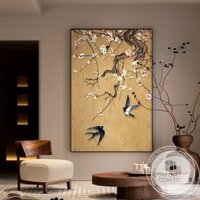 Tranh hoa mai đào decor Tết trang trí phòng khách treo tường nội thất phòng ngủ quà mừng tân gia tráng gương