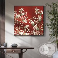 Tranh hoa mai đào decor Tết trang trí phòng khách treo tường nội thất phòng ngủ quà mừng tân gia tráng gương