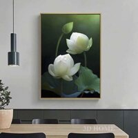 Tranh hoa sen đóng khung - Vải kim sa cao cấp - Hình ảnh sắc nét-size 40x60