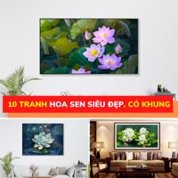 Tranh hoa SEN treo tường canvas 1 tấm giá rẻ, tranh hoa trang trí phòng ngủ, phòng thờ chất liệu canvas kèm khung