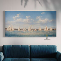 Tranh In Canvas | Cuộc Đua Thuyền Buồm | Tranh Danh Hoạ 1FHARTI035 | Tranh Căng Khung Cao Cấp | Tặng Kèm Đinh 78Decor