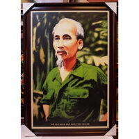 Tranh in dầu cao cấp - Bác Hồ mặc áo bộ đội
