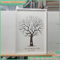 Tranh in dấu vân tay Tranh wedding tree ngày cưới chất liệu canvas (dâu rể đặt tranh để lại tên & ngày cưới) TVT09