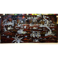 TRANH KHẢM TRAI SƠN MÀI - ĐỒNG QUÊ CẤY CÀY - MÀU NÂU