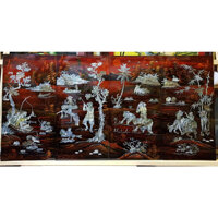 TRANH KHẢM TRAI SƠN MÀI - NGƯ TIỀU CANH MỤC  MÀU NÂU - Khổ 60120cm