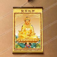 Tranh Kiên Lao Địa Thần treo tường nẹp gỗ 40x60cm bằng vải phủ bóng cao cấp dày dặn