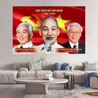 Tranh kỷ niệm bác Hồ bác Giáp bác Trọng 50*70cm treo tường quà tặng