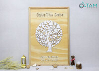 Tranh ký tên đám cưới bằng gỗ Cây tim Save the date 65x45cm W-TRANH-17