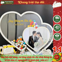 Tranh Ký Tên Thả Chip Khung Trái Tim In Hình Dâu Rể, Phụ Kiện Decor Bàn Gallery Trang Trí Tiệc Cưới