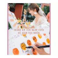 Tranh ký tên vẽ icon vui nhộn ngày cưới, tranh ký tên wedding