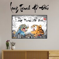 Tranh Laminate Tráng Gương Treo Tường Chế Hài Hước - Long Tranh Hổ Đấu (60x90cm)
