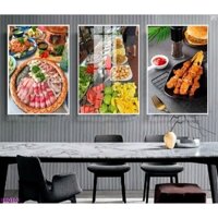 Tranh lẩu nướng BBQ treo nhà hàng quán lẩu nướng bộ 3 bức phong cách Hàn Quốc/ Tranh decor nhà hàng buffet in UV cao cấp