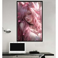 Tranh led, lightbox, tráng gương, treo tường, để bàn khổ 20x30cm, in theo yêu cầu, nhân vật anime, manga, game ahri lmht