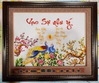 Tranh lịch vạn niên thêu – Đôi uyên ương , vạn sự như ý (đèn LED-2015)