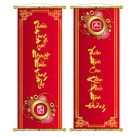Tranh Liễn (30x90CM) Câu Đối Trang Trí - "Thiên Tăng Tuế Nguyệt Niên Tăng Thọ, Xuân Mãn Càn Khôn Phúc Mãn Đường"