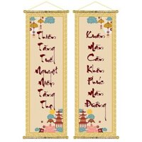 Tranh Liễn (30x90CM) Câu Đối Trang Trí Tết 2025 - "Thiên Tăng Tuế Nguyệt Niên Tăng Thọ,Xuân Mãn Càn Khôn Phúc Mãn Đường"