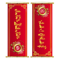Tranh Liễn (30x90CM) Câu Đối Trang Trí Tết - "Thiên Tăng Tuế Nguyệt Niên Tăng Thọ, Xuân Mãn Càn Khôn Phúc Mãn Đường"