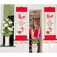 Tranh liễn giấy bồi gấm cao cấp 30x80cm chữ thư pháp viết tay ƠN CÔ