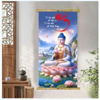 Tranh Liễn Phật Giáo / Đức Phật, Địa Tạng - Tranh Canvas Nẹp Sáo Gỗ Tự Nhiên - Nhiều Mẫu - Kích Thước 40x80