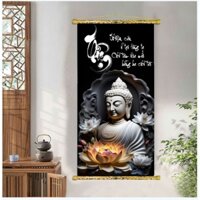 Tranh Liễn Phật Giáo & Thư Pháp - Tranh Canvas Nẹp Sáo Gỗ Tự Nhiên - Nhiều Mẫu - Kích Thước 40x80