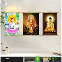 Tranh Liễn Phật Giáo - Tranh Treo Tường Bồ Tát Quan Âm - Địa Tạng Vương Bồ Tát - Phật A Di Đà (Bộ 3 Tấm)