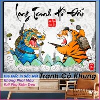Tranh Long Tranh Hổ Đấu Hài Hước Tranh Mãnh Hổ Tấu Hài Vô Tri Chế Vui Vẻ 30*40 Đóng Khung Treo Tường Jama Deco