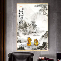 Tranh Long Tranh Hổ Đấu, tranh tết treo tường, chất liệu in gỗ tráng gương bọc viền cao cấp