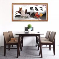 Tranh lục mã Phúc - Lộc - Thọ | Tranh con ngựa mùa xuân - W1804 Size 30x60