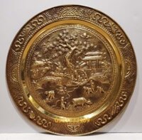 Tranh mâm đồng vàng chạm khảm tinh xảo – Đồng quê cấy cầy -A219