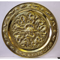 Tranh mâm đồng vàng nguyên chất  Cửu Long Chầu Nguyệt  A222