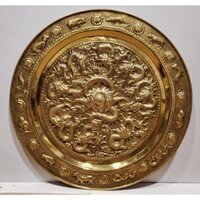 Tranh mâm đồng vàng nguyên chất – Cửu Long Chầu Nguyệt