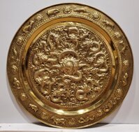 Tranh mâm đồng vàng nguyên chất  Cửu Long Chầu Nguyệt  A222