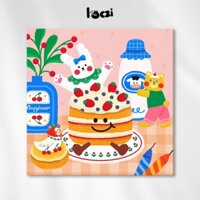 Tranh Mèo Gấu Bánh Kem Dễ Thương Canvas Treo Tường Trang Trí Laczi (AH07)