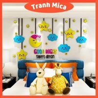 Tranh mica 3d dán tường mẫu tranh đám mây trăng sao good night trang trí phòng ngủ cho bé