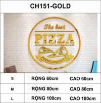 Tranh mica dán tường - Trang trí tường cửa hàng bánh pizza, nhà hàng đồ ăn nhanh, burger, gà rán - Gold nét cắt - S