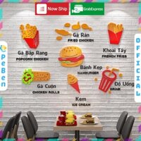 Tranh mica EPeBen dán tường nổi 3d hình đồ ăn nhanh, gà rán, bắp rang, khoai chiên, trang trí quán fastfood, quán nhậu
