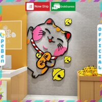 Tranh mica EPeBen dán tường nổi 3d hình Mèo May Mắn Thần Tài decor trang trí Quán Trà Sữa, Quán Nước