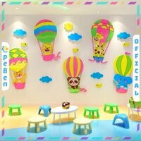 Tranh mica EPeBen dán tường nổi 3d hình Khinh khí cầu & Động vật decor trang trí trường Mầm non, phòng cho bé