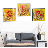 Tranh Mừng Thọ Chữ Thư Pháp - Bộ 3 Tấm Phúc Lộc Thọ - Tranh Laminate Tráng Gương Treo Tường Tân Gia