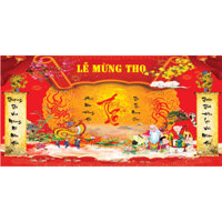 Tranh Mừng Thọ nhận thiết kế theo yêu cầu, mẫu 02, chất liệu in gỗ tráng gương bọc viền