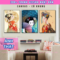 Tranh nàng Geisha Nhật Bản in canvas có khung và đinh treo size vừa và nhỏ [Size lớn hơn khách vào shop để chọn]