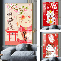 Tranh Nhật Bản hình mèo thần tài may mắn chất canvas hoặc tráng gương có khung tặng đinh ghim treo tranh SIZE NHỎ VÀ VỪA