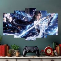 Tranh nữ toa cô gái kiếm hiệp  DÁN TƯỜNG, tranh tráng gương anime. Tranh ghép 5 tấm decor phòng siêu đẹp cho bé.