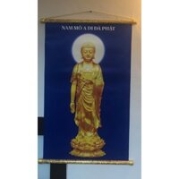 Tranh Phật A Di Đà, Tranh Phật Treo Tường (suốt gỗ) chất liệu Lụa, backlit