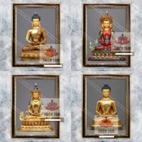 Tranh Phật A Di Đà (TRANH TƯỢNG) treo tường khung 36x48cm bằng vải bóng, khung composite xịn xò