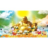 Tranh phật di lặc, tranh trang trí ban thần tài, tranh nghệ thuật, tranh phong thủy, tranh 3d bóc dán.tranh decal