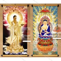Tranh Phật Dược Sư treo tường 40x80cm bằng vải bóng cao cấp dày dặn