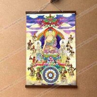 Tranh Phật Dược Sư và 12 Đại Tướng Dược Xoa (Thập Nhị Dược Xoa) nẹp gỗ 40x55cm bằng vải phủ bóng cao cấp dày dặn