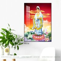 Tranh Phật Giáo Treo Tường Phòng Thờ Tráng Gương Tranh Quan Thế Âm Bồ Tát In UV 8K Cao Cấp